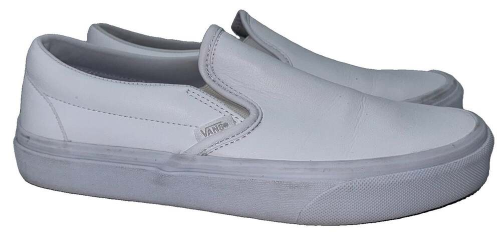 Vans Classic Slip On Shoes Mens 8 Womens 9.5 White Synthetic Leather Sneakers